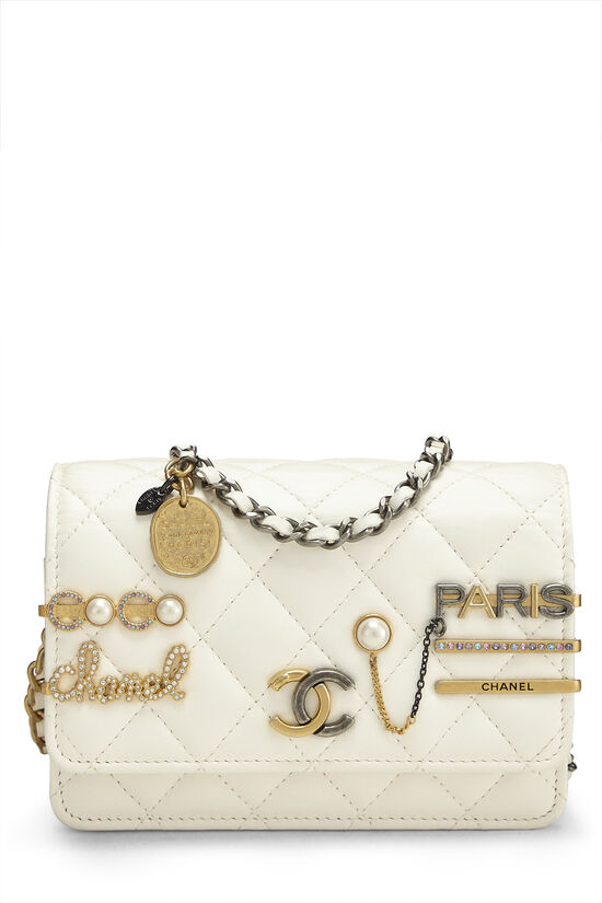 Chanel White Lambskin Quilted Pick Me Up Wallet On Chain With