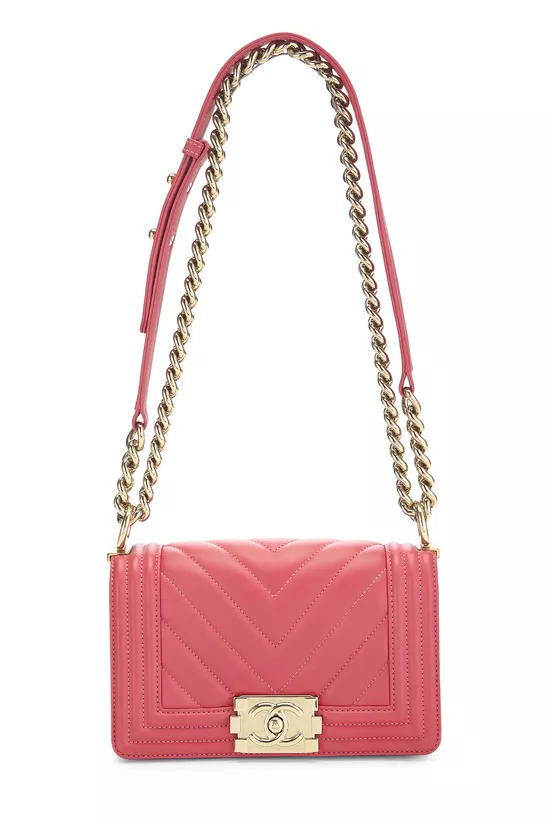 Pink Chevron Lambskin Boy Bag Small, , large image number 0