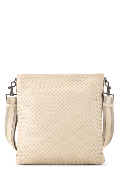 White Intrecciato Flat Messenger Bag