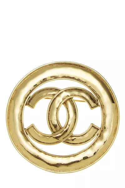 Gold Interlocking 'CC' Pin Large