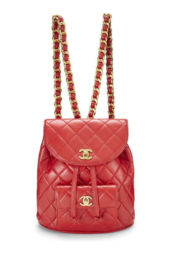 Red Quilted Lambskin 'CC' Classic Backpack Medium, , large image number 0