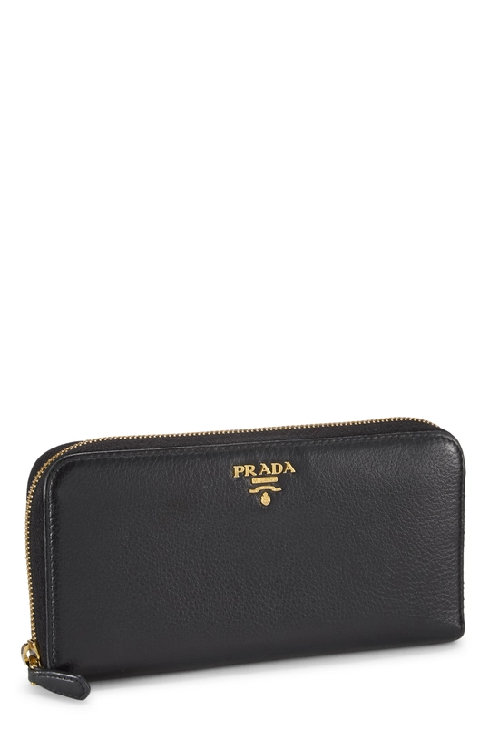 Black Vitello Daino Zip Around Wallet, , large image number 1