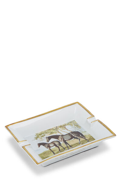 Gold & Multicolor Horse Motif Porcelain Ashtray, , large