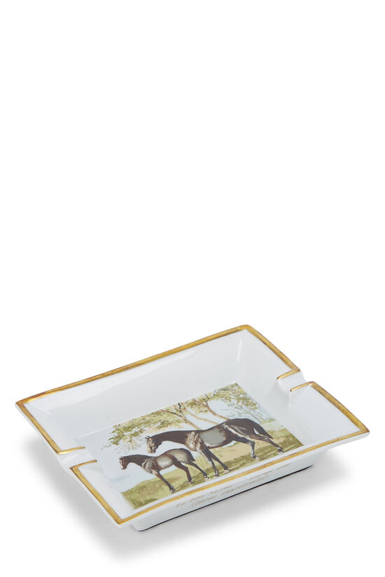 Gold & Multicolor Horse Motif Porcelain Ashtray, , large image number 2
