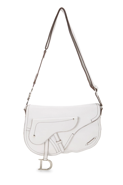 Christian Dior White Calfskin Saddle Messenger