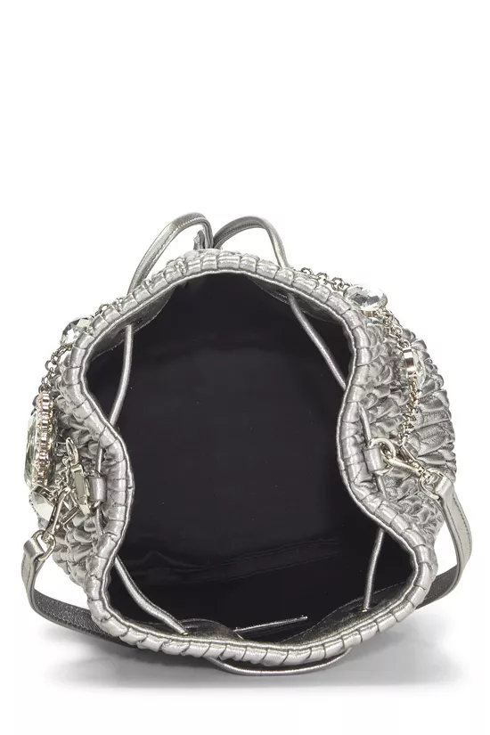 Silver Nappa Crystal Drawstring Bucket Bag, , large image number 5