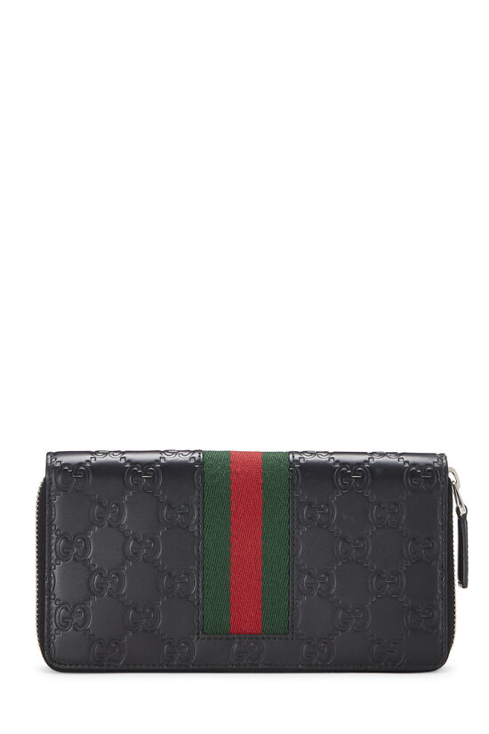 Black Leather Guccissima Web Zip-Around Wallet, , large image number 3