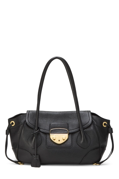 Prada Black Vitello Daino Push Lock Shoulder Bag