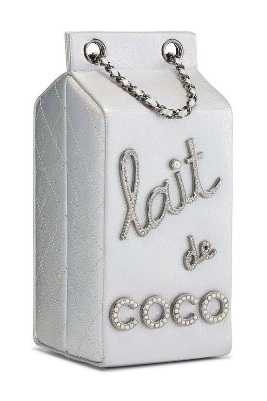 Metallic Silver Leather Coco Milk Carton Bag, , large image number 2