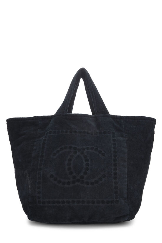 CHANEL | CC Black Terry Cloth Beach Tote Bag & Towel Set