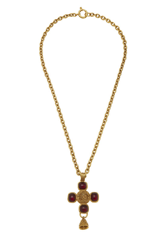 Chanel Gold & Red Gripoix Cross Necklace Long Q6JBBH17RB001