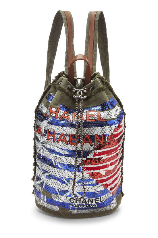Chanel - Paris-Cuba Green Canvas La Habana Chain Backpack