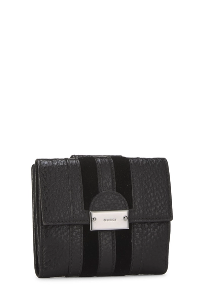 Black Leather Web Bi-Fold Wallet, , large