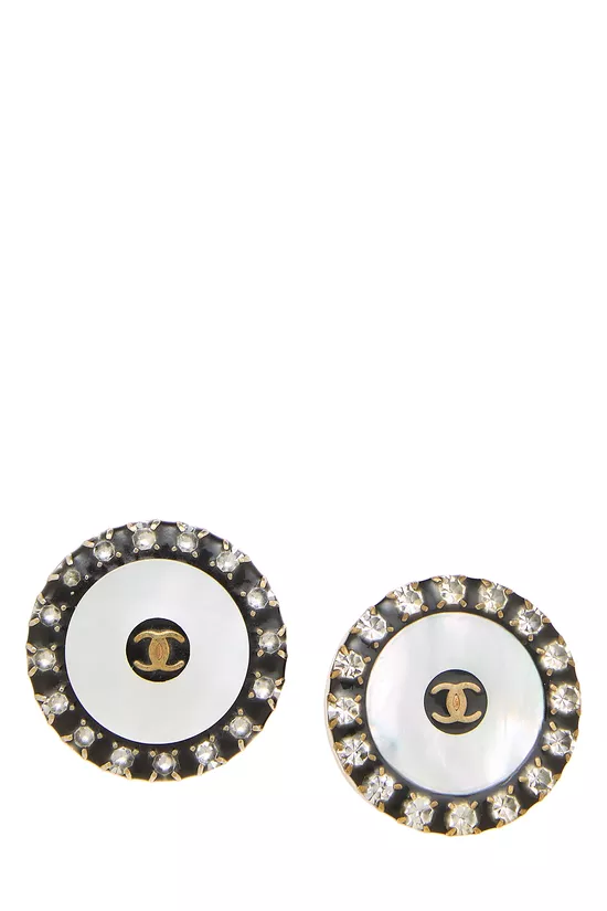 Black Mother of Pearl Crystal Button Earrings, , large image number 0