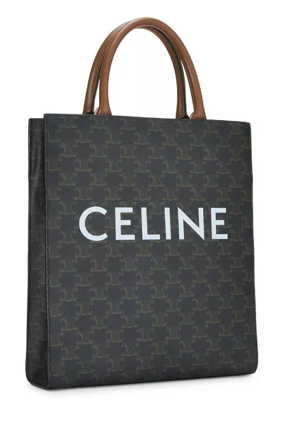 Brown Triomphe Coated Canvas Vertical Cabas Small, , large