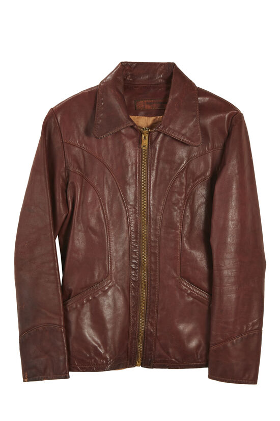Burgundy Oshwahkon Leather Jacket, , large image number 0