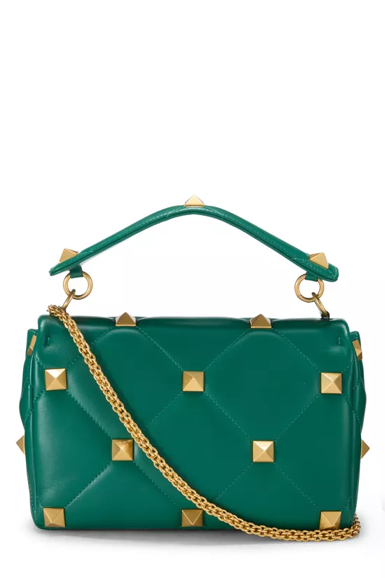 Green Leather Roman Stud Flap Bag Medium, , large image number 3