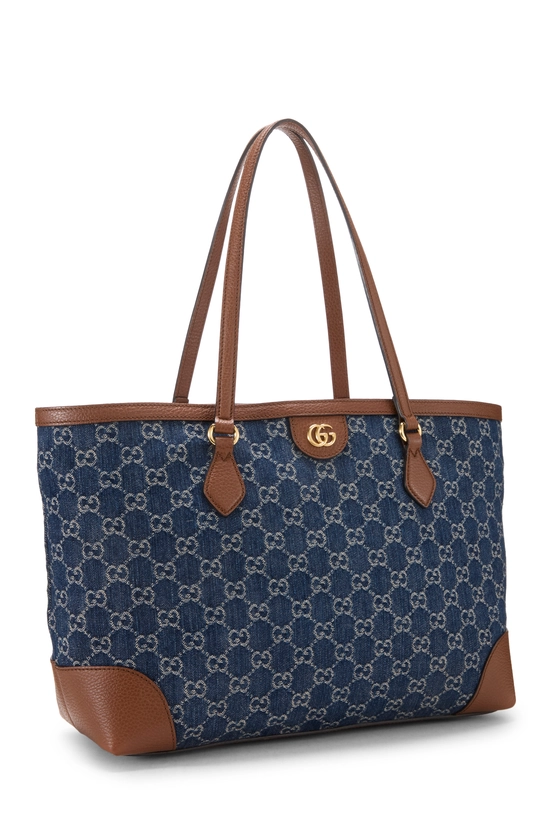 Navy GG Denim Ophidia Tote Medium, , large image number 1