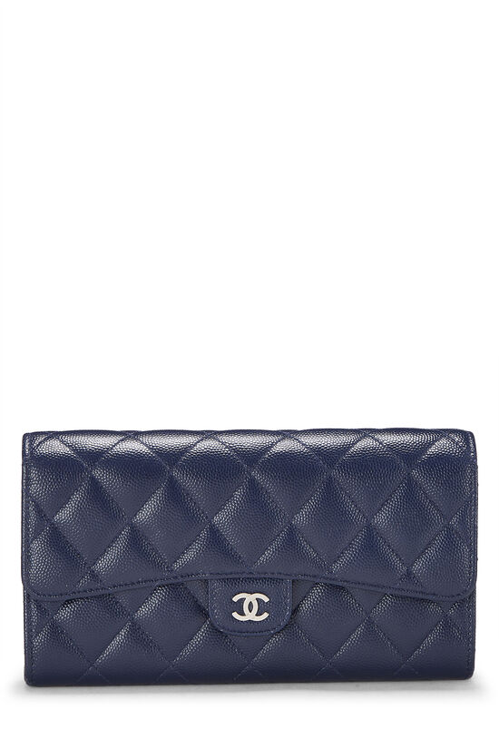 Blue Quilted Caviar Long Flap Wallet