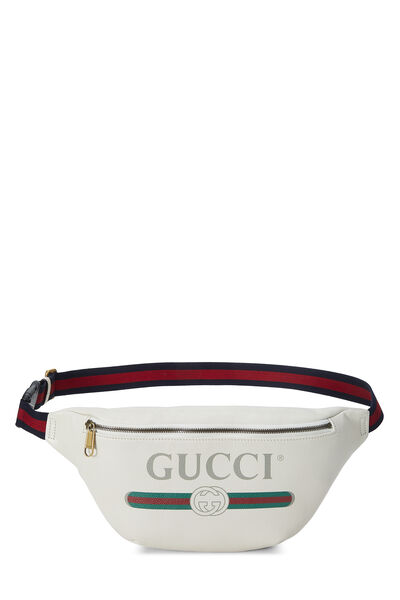 White Logo Print Leather Belt Bag