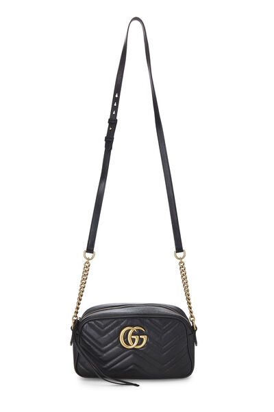 Black Leather GG Marmont Crossbody Small, , large