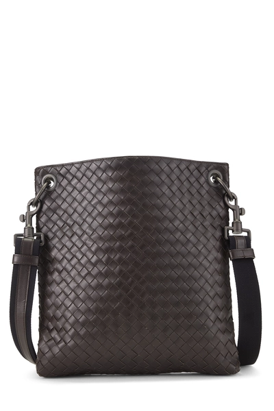 Brown Intrecciato Flat Messenger Bag