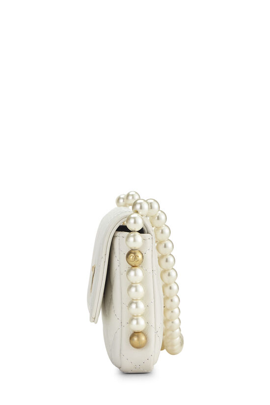 White Calfskin About Pearls Card Holder With Chain, , large image number 2