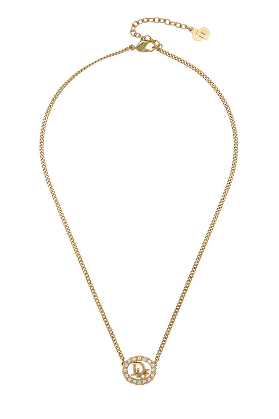 Gold Crystal Oval Logo Necklace, , large image number 0