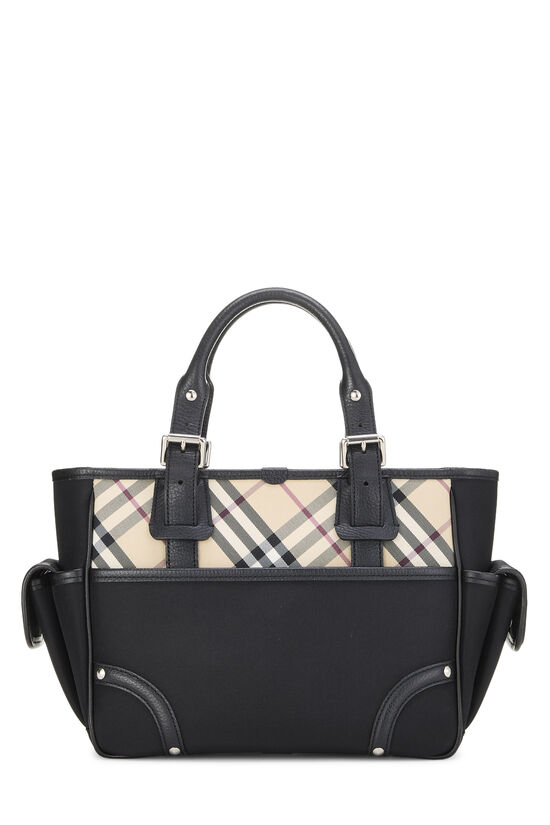 Black Nylon Check Satchel Handbag, , large image number 3