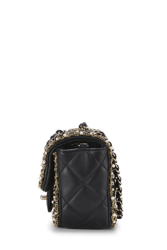 Black Quilted Lambskin Pearl Chain Rectangular Flap Mini, , large image number 2