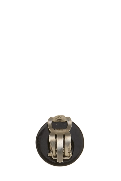 Black Acrylic Crystal 'CC' Button Earrings, , large