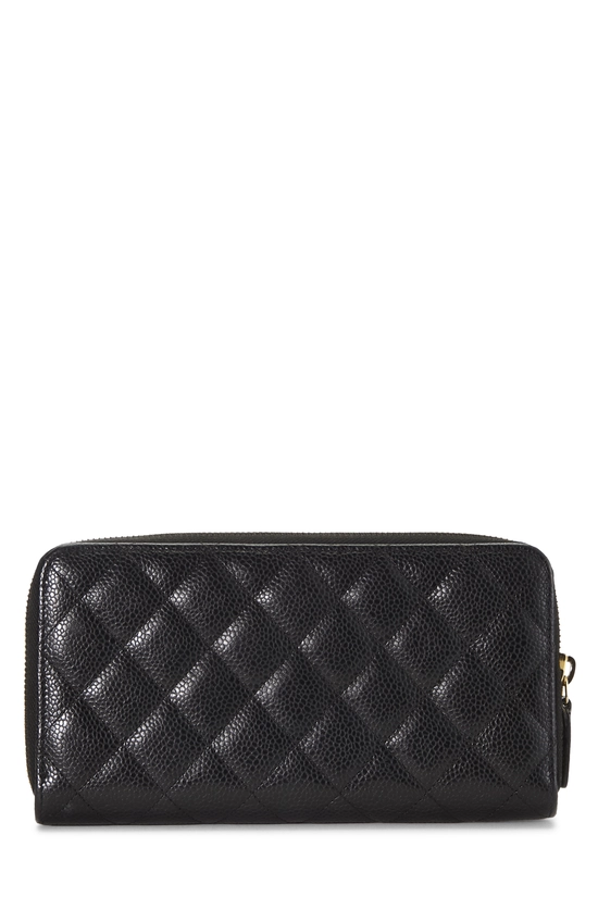 Black Quilted Caviar Zip Around Wallet, , large image number 2