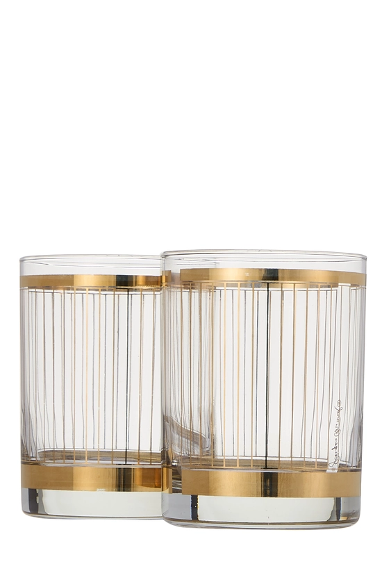 Gold 22k Gilded Striped Glassware Set of 2, , large image number 0