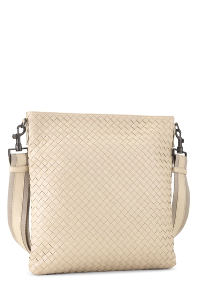 White Intrecciato Flat Messenger Bag, , large