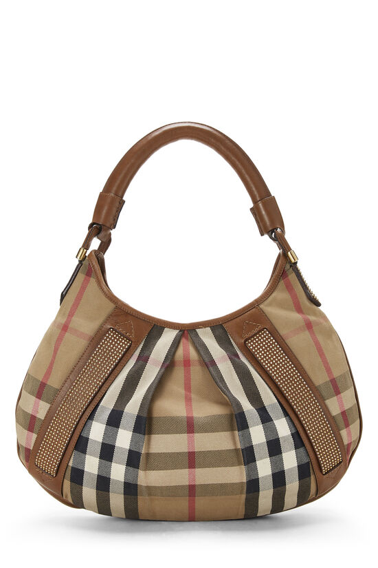 Brown House Check Canvas Studded Phoebe Hobo, , large image number 1