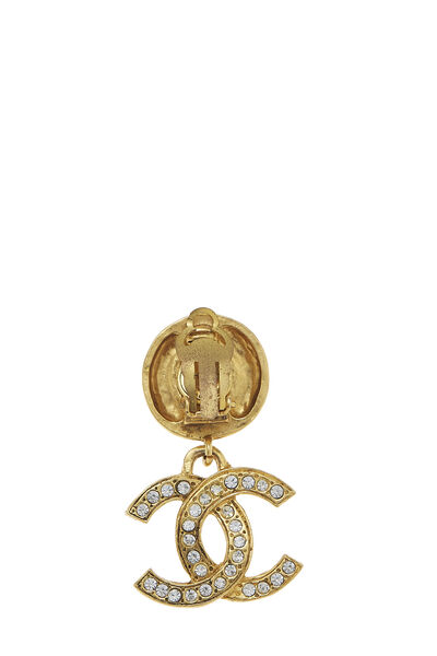 Gold & Crystal 'CC' Dangle Earrings, , large