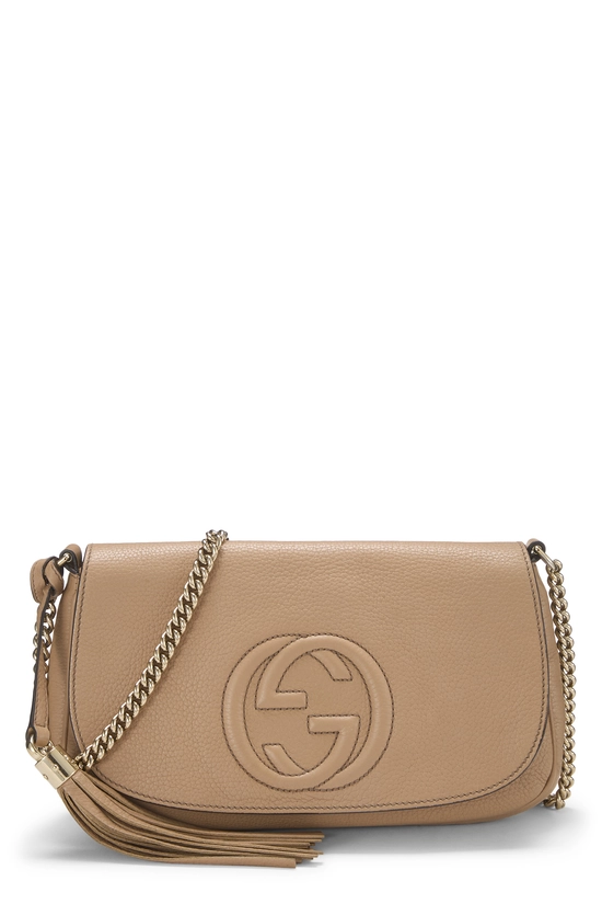 Beige Grained Leather Soho Chain Flap Crossbody, , large image number 0