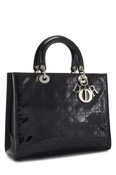 Black Cannage Patent Leather Lady Dior Large, , large