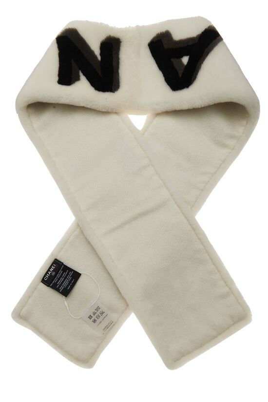 White 'CC' Shearling Scarf, , large image number 1