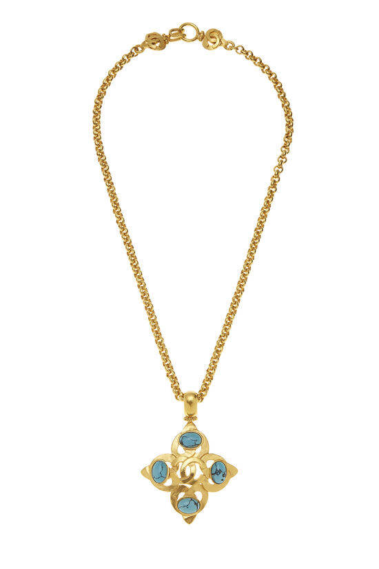 Gold & Blue Stone 'CC' Necklace
