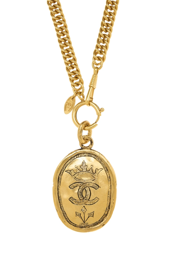 Gold Oval 'CC' Crown Necklace, , large image number 1