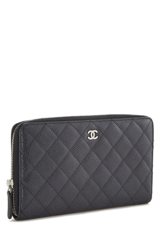 Black Quilted Caviar Zip Around Wallet, , large image number 1