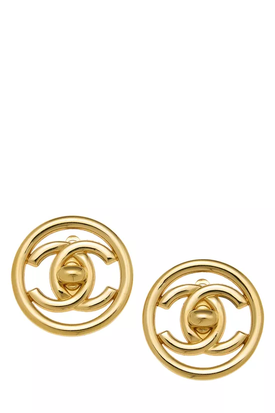 Gold 'CC' Turnlock In Circle Earrings Large, , large image number 0