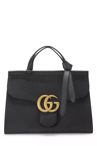 Black Leather GG Marmont Top Handle Flap Bag Small