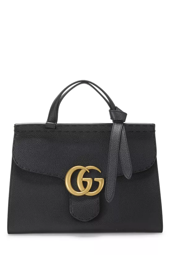 Black Leather GG Marmont Top Handle Flap Bag Small, , large image number 0