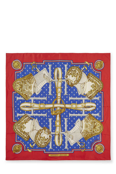 Red & Multicolor 'Selles a Housse' Silk Scarf 90