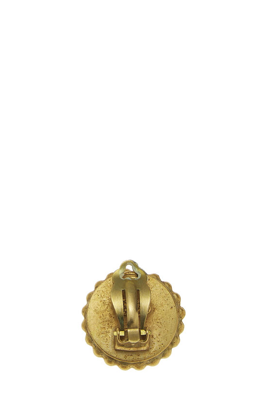 Gold & Black 'CC' Round Dot Border Earrings, , large image number 1