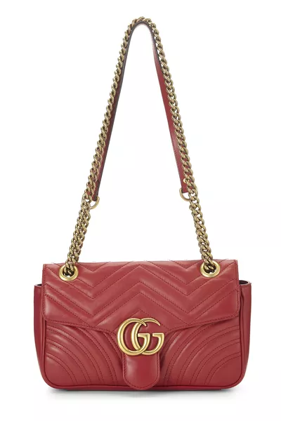 Red Leather GG Marmont Shoulder Bag Small