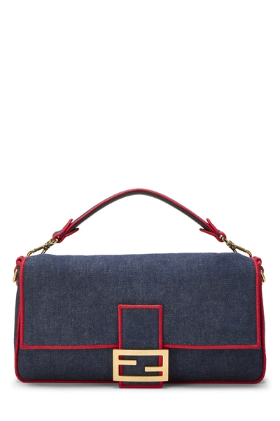 Fendi Navy Denim Convertible Baguette Large