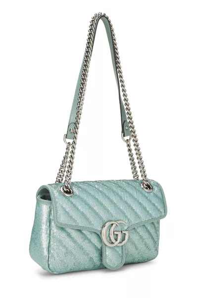 Blue Sequin GG Marmont Shoulder Bag Mini, , large
